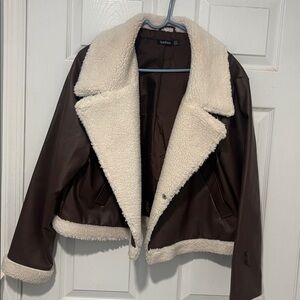 Boohoo Chocolate Brown Jacket with Cream Shearling
